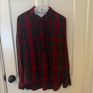 CAbi Red and Black Plaid Top